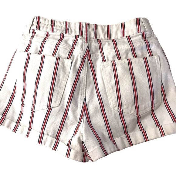 PacSun Women's 26 Pinstripe Mom Shorts White Denim Nautical Preppy Fisherman - Picture 2 of 9